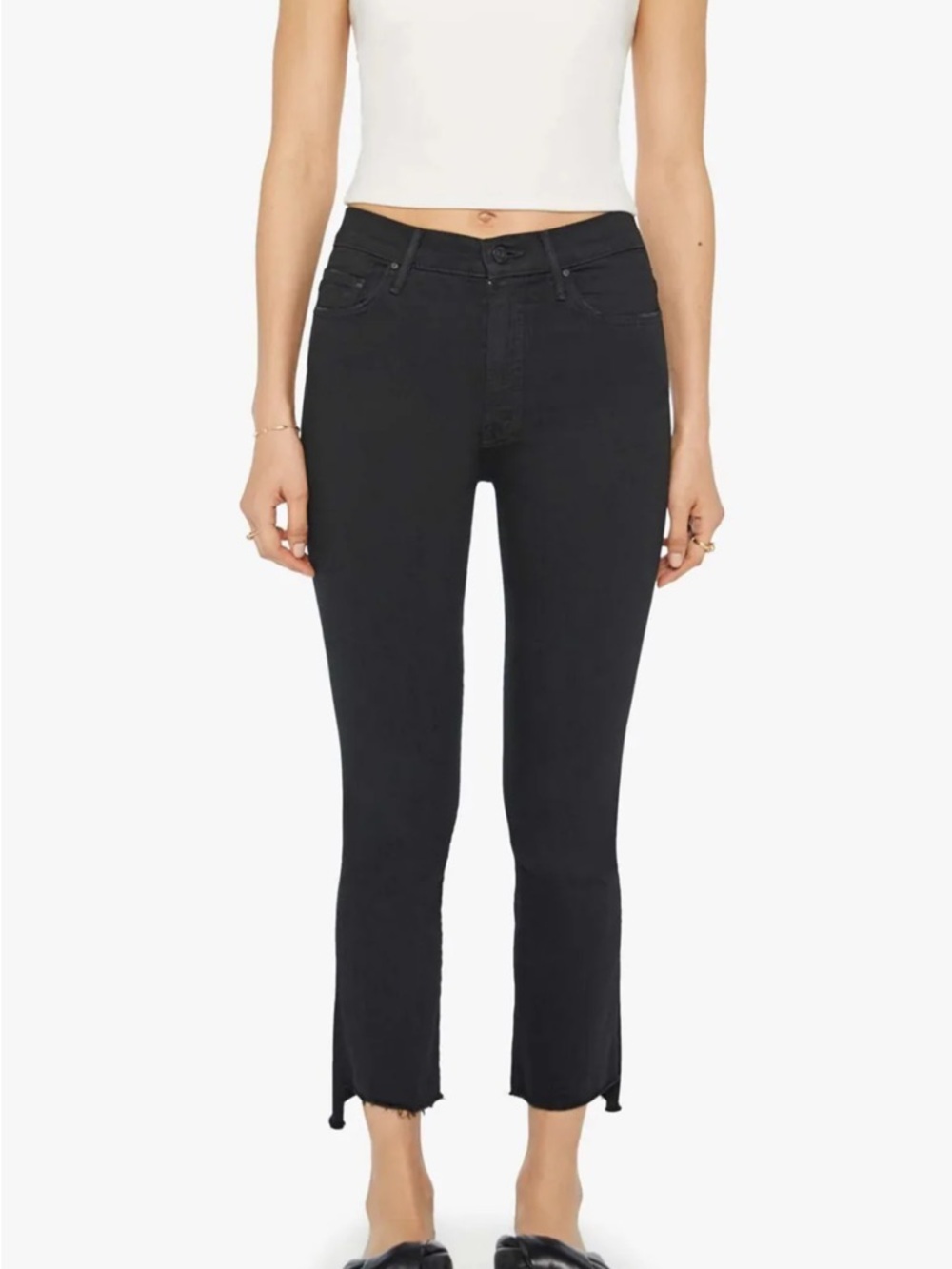 Mother Insider Crop Step Fray Jeans Black Not Guilty Women's